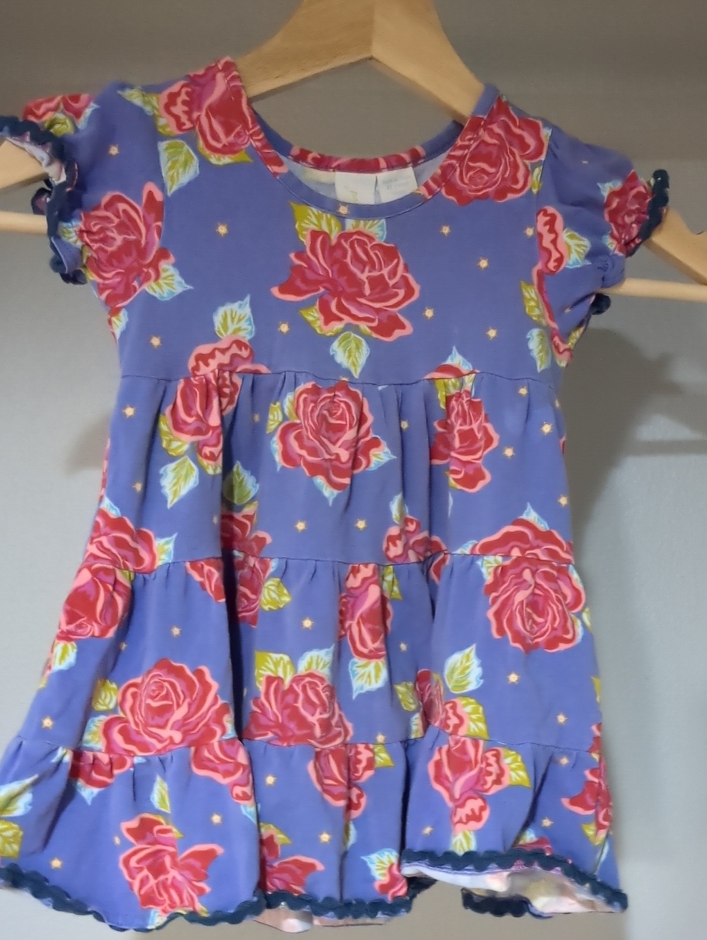 Girls Purple Floral Tiered Dress with Pink Rose Print 12 Mo